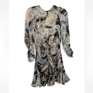 Zara Elegant Paisley Print Dress - Black and Blue